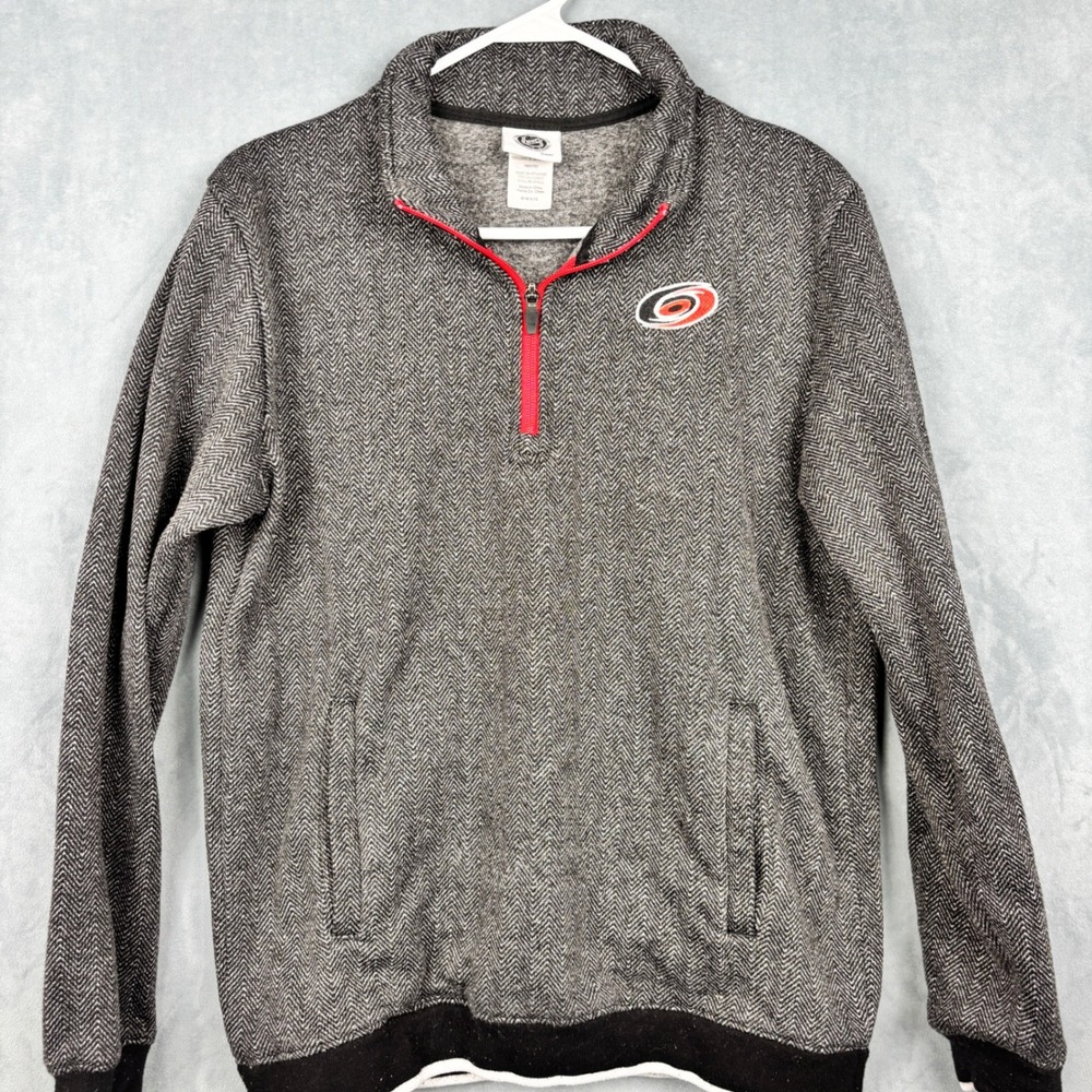 NHL Carolina Hurricanes Mens Medium Quarter Zip Herringbone Fleece Pullover Grey